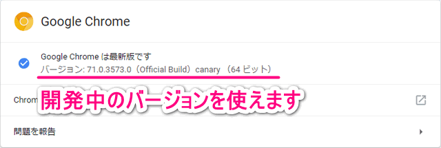 Canary（カナリア）バージョンの確認方法