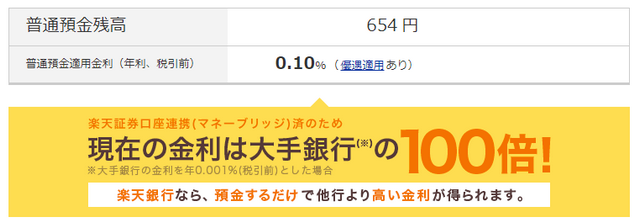 楽天銀行の普通預金金利は大手銀行の100倍