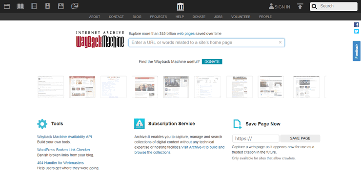 Internet Archiveのトップページ