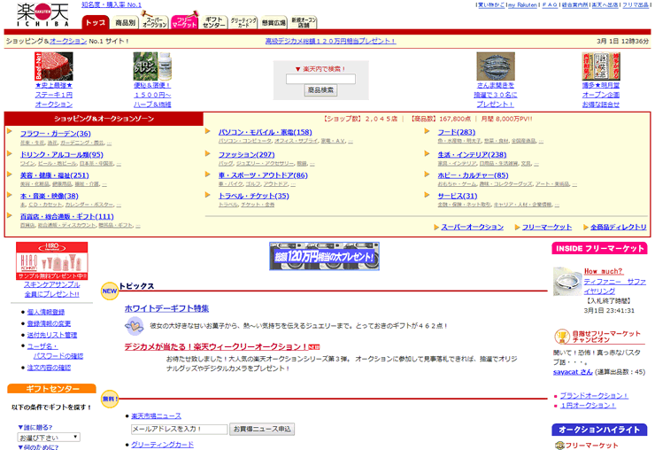 2000年の楽天市場トップページ