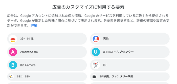 Googleによる広告のカスタマイズ