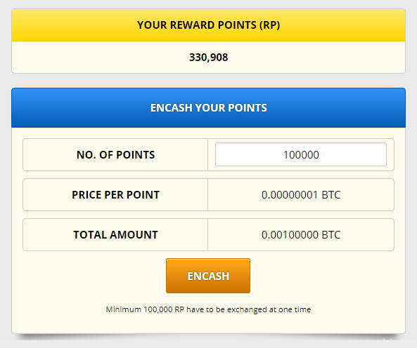 10万リワードポイントをビットコインに現金化