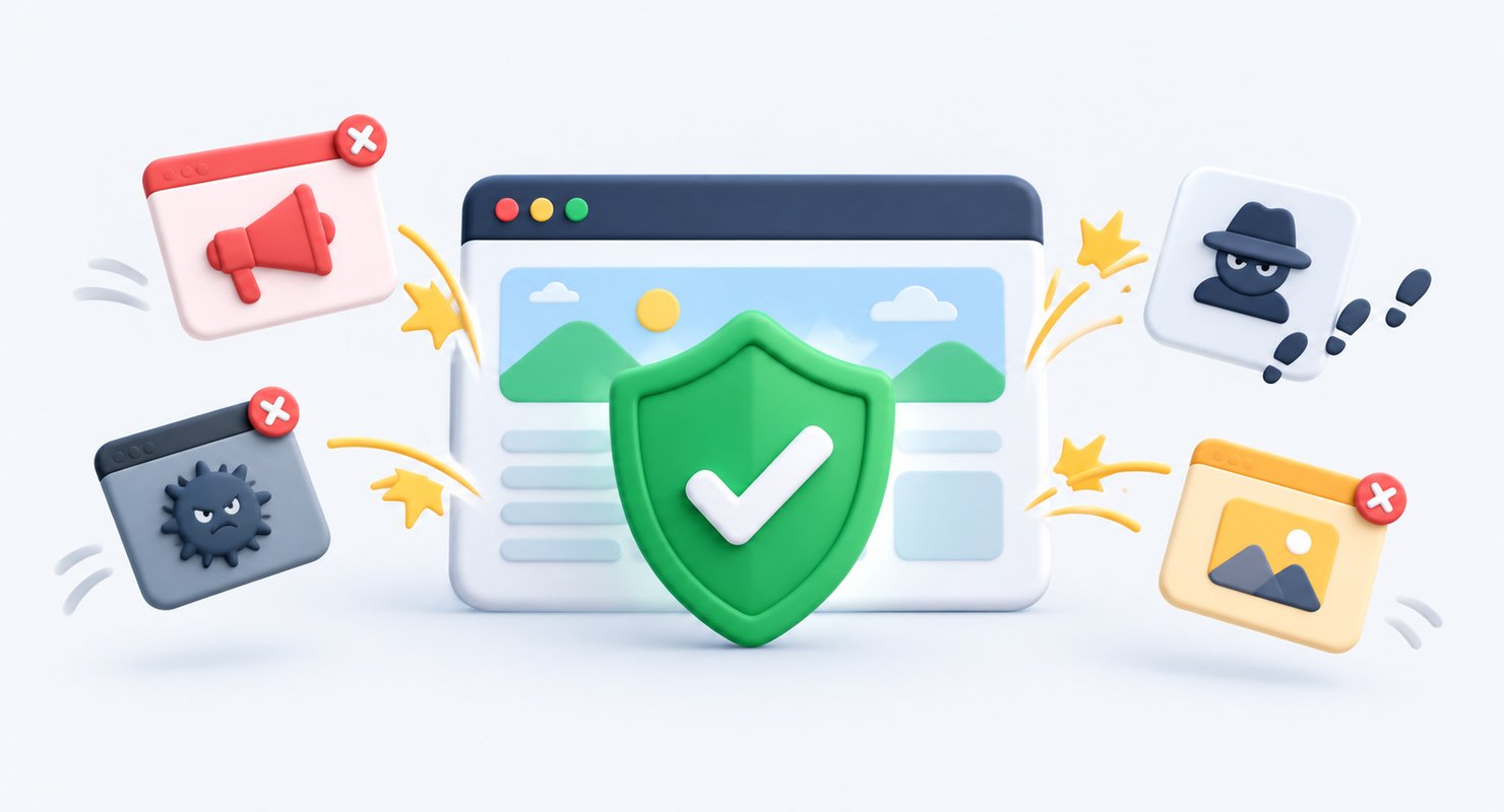 「Chrome拡張機能のFair AdBlocker（広告ブロック）を使いこなそう」のイメージイラスト