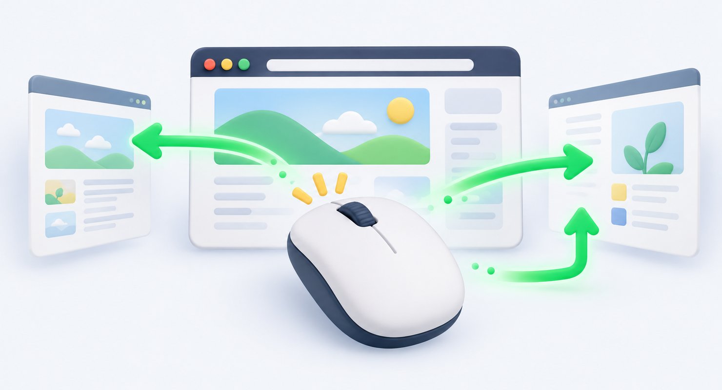 「マウスジェスチャーでGoogle Chromeの作業を効率化する方法」のイメージイラスト