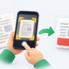スマートフォンで書類をスキャンしてPDFにするイメージイラスト