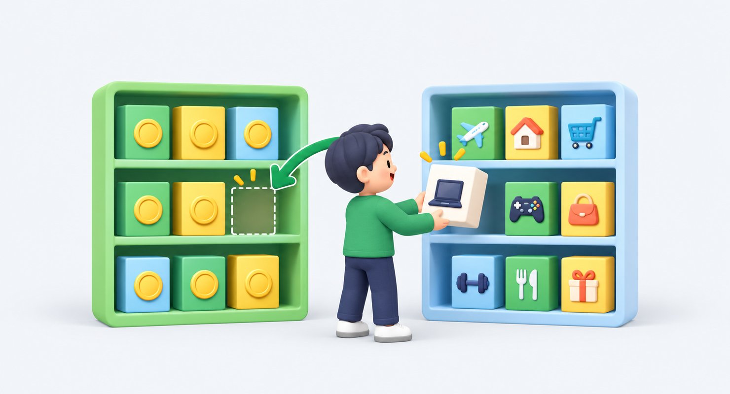 ポイントサイトに無いサービスをアフィリエイトの棚から探すイラスト